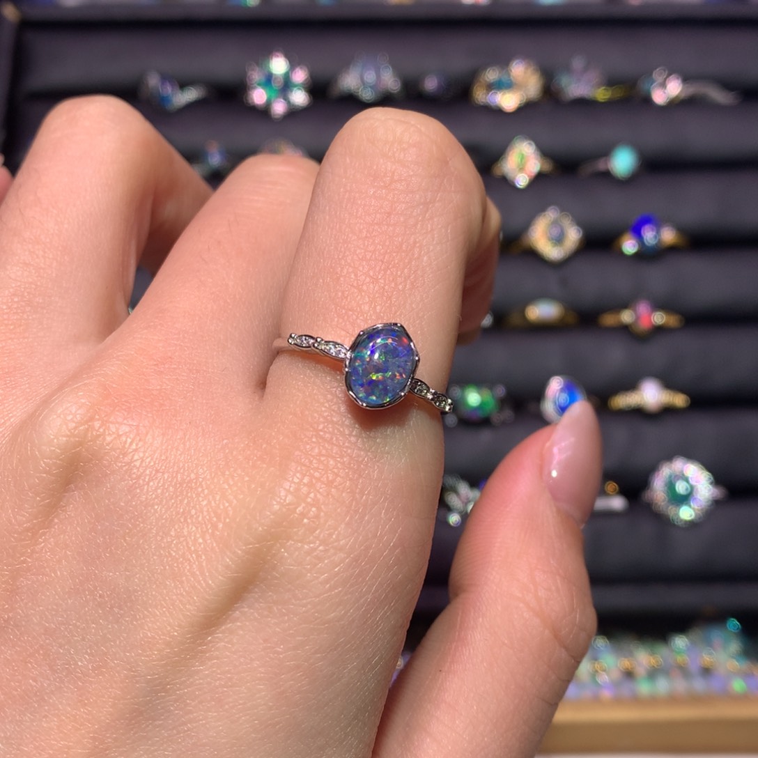 银S925镶嵌欧泊戒指款式澳洲双层黑欧馋**猫