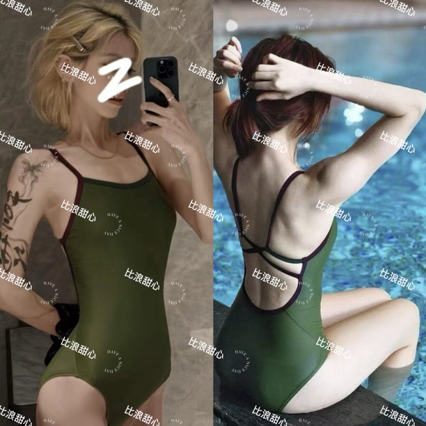 比浪甜心【绿色物语】显白遮肚显瘦美背女款连体竞速泳衣适合游泳馆