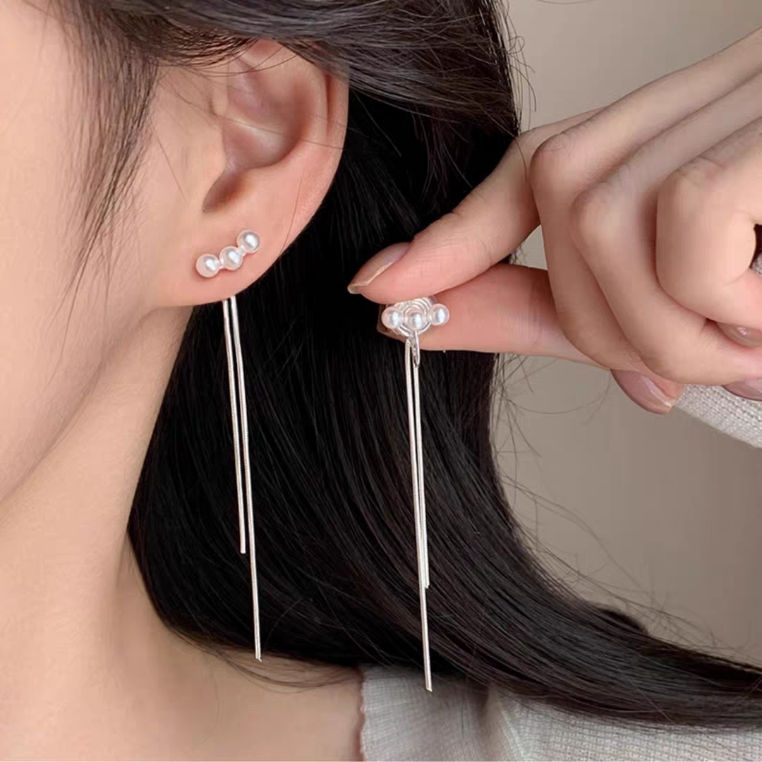 铜合金耳饰 仿珍珠流苏法式赫本蚊香盘无耳洞耳夹新款耳饰气质女