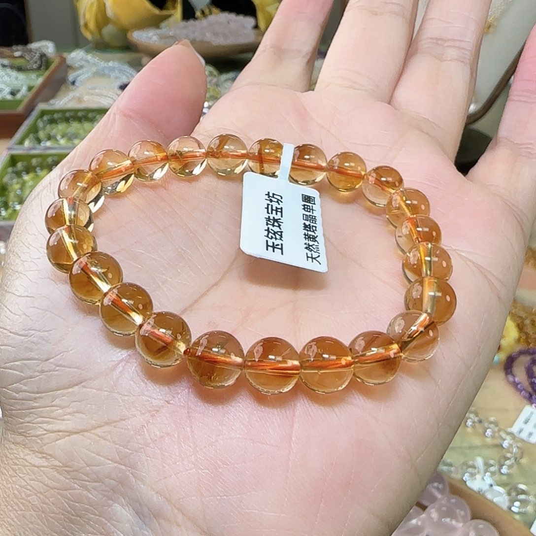 维***素未镶嵌水晶手链天然黄塔晶单圈