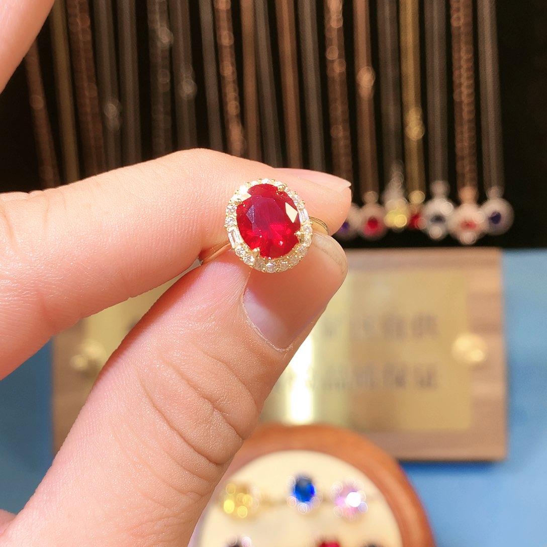 红宝石戒指银S925镶嵌