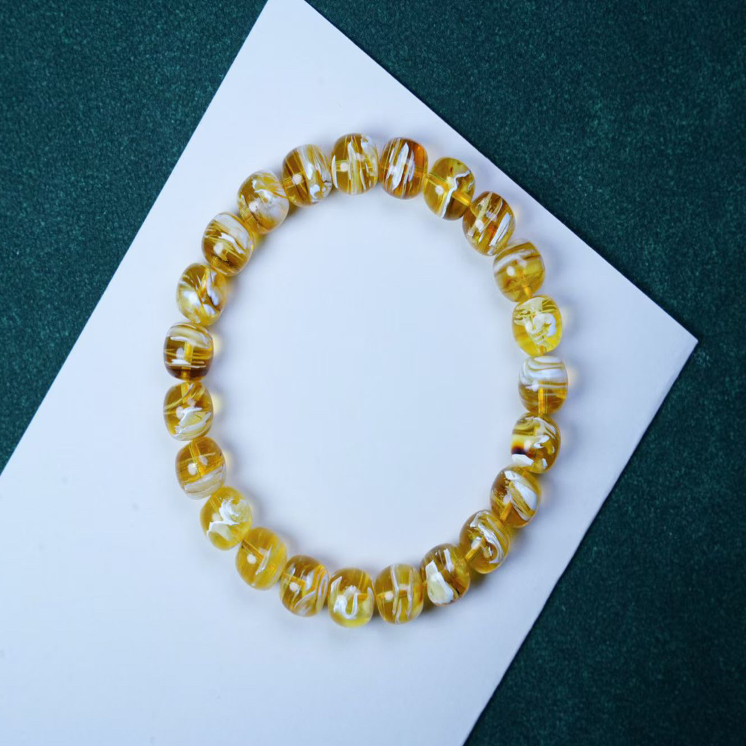 9.5m精品高桩拉丝手串，金白妖孽颗颗拉丝纹路11.6克