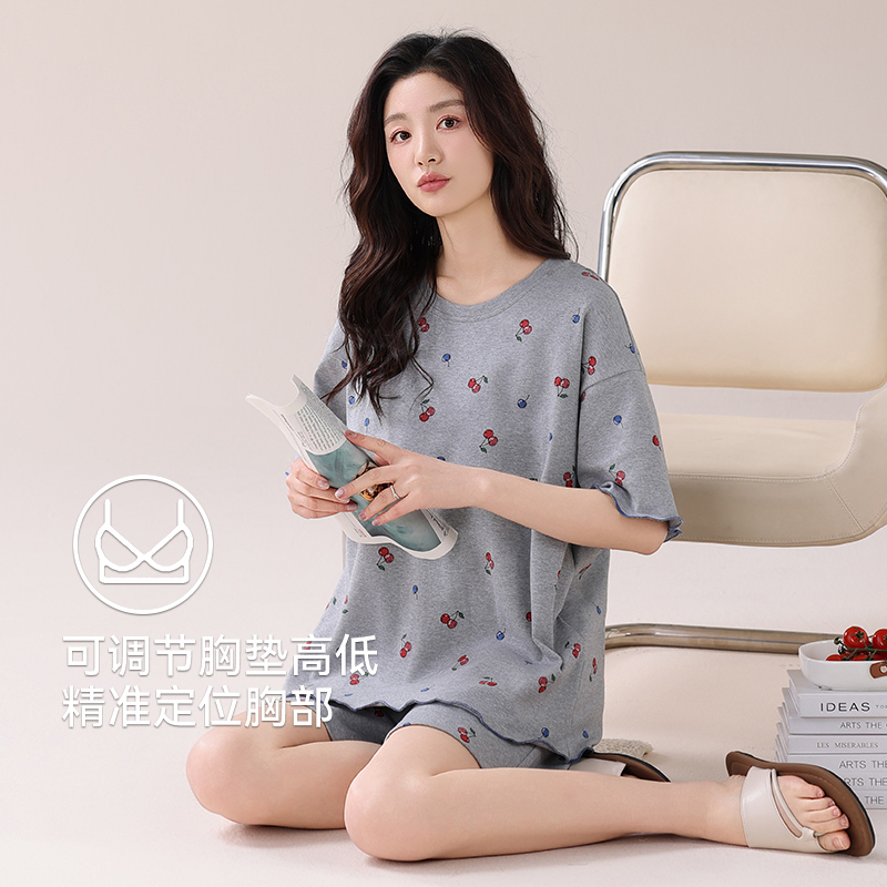 睡衣女款2025新款夏季纯棉带胸垫一体短袖夏款女士元气家居服夏天
