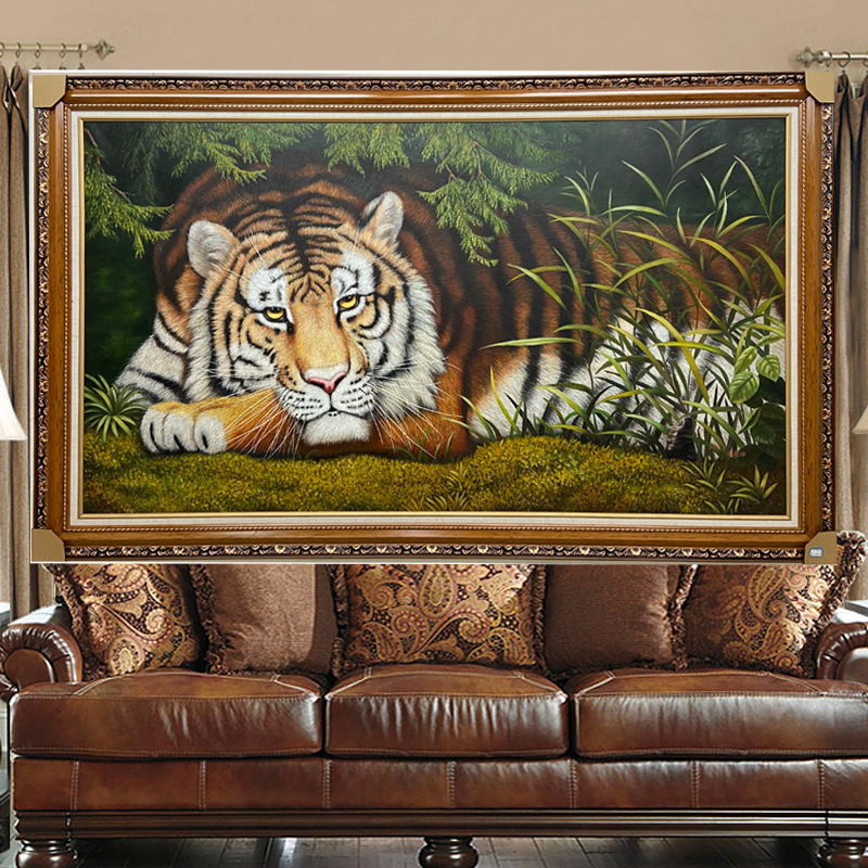 带框卧虎图虎虎生威画芯尺寸155*90CM实木外框