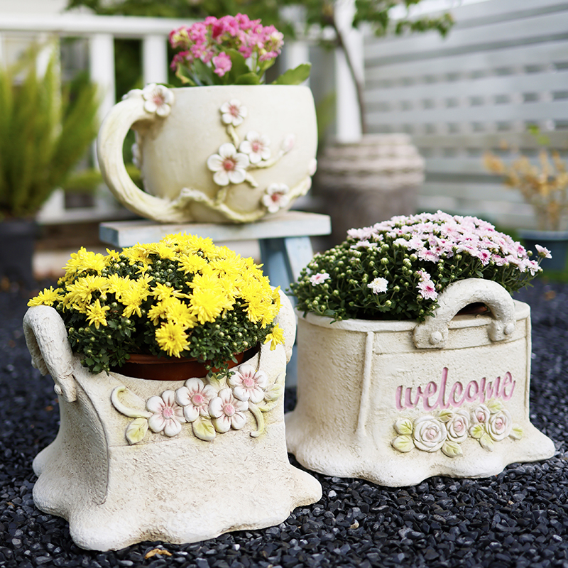 户外阳台院子布置做旧景观摆设创意造景简约桌面植物种植花器花盆