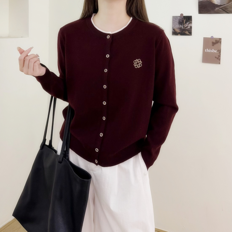 金酱紫罗刺绣春秋季新款针织开衫长袖百搭羊毛衫10122