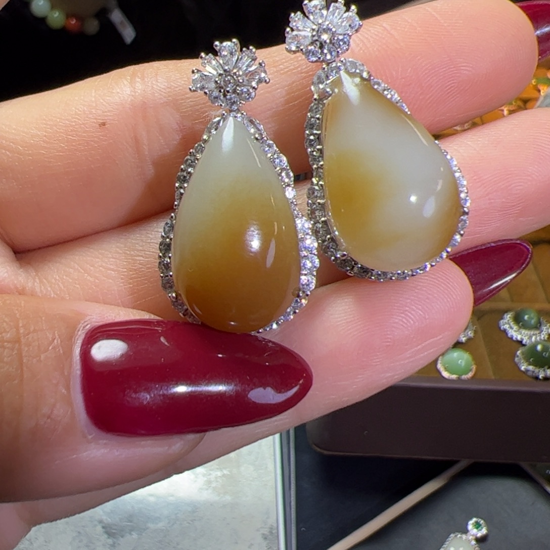 和田玉银S925镶嵌颈饰送链子