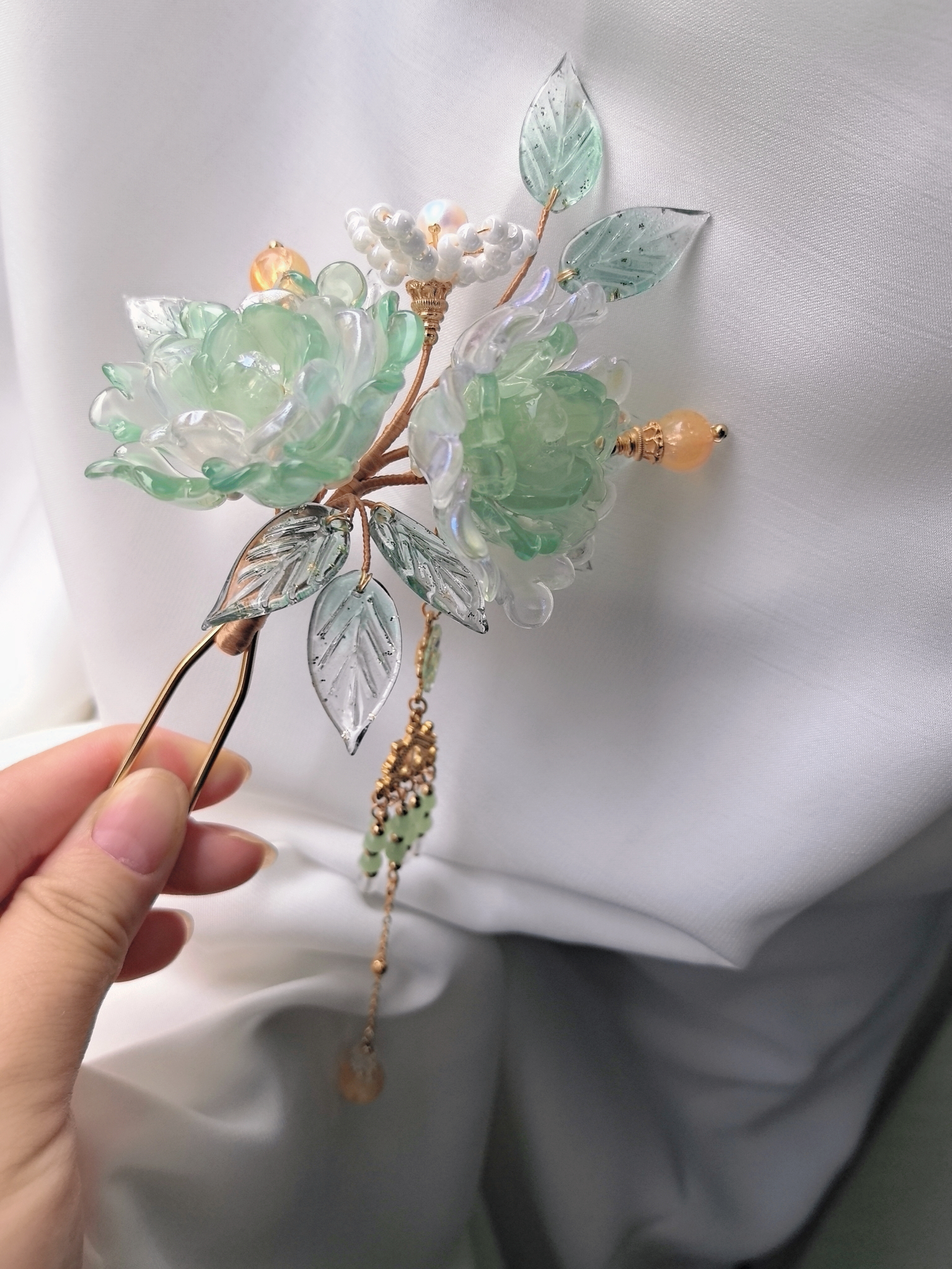 原创设计汉服琉璃发簪旗袍古典首饰手工