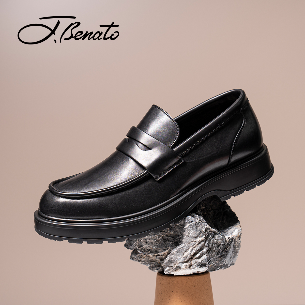 J.benato/宾度秋季新款一脚蹬商务牛皮乐福鞋休闲英伦风百搭男鞋
