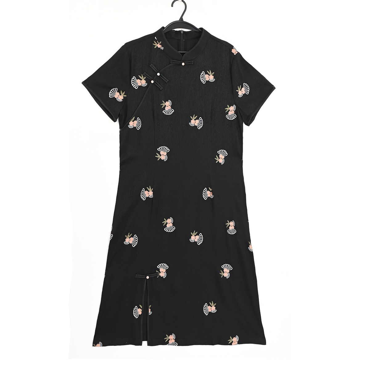 [小乔]香云纱桑蚕丝连衣裙显瘦气质时尚夏季黑色复古印花绣花8024