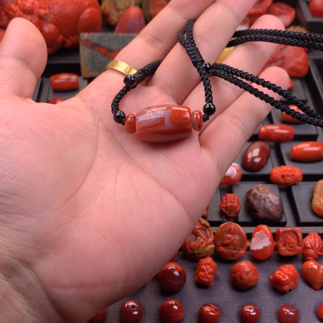 南红玛瑙未镶嵌川料桶珠锁骨链16.7✖️24mm