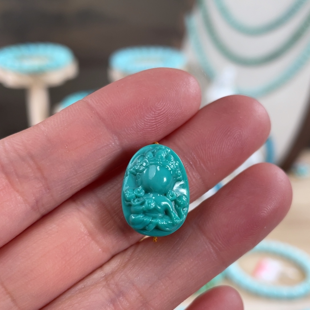 绿松石未镶嵌套链12*16瓷釉级绿度母