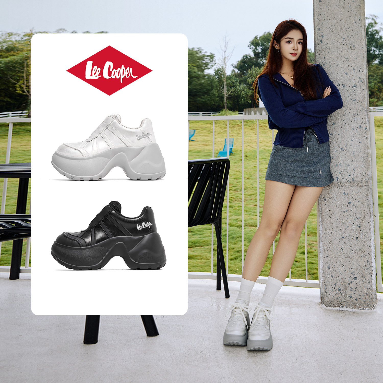 Lee Cooper月光银厚底老爹鞋女2026款增高百搭欧若风休闲运动鞋