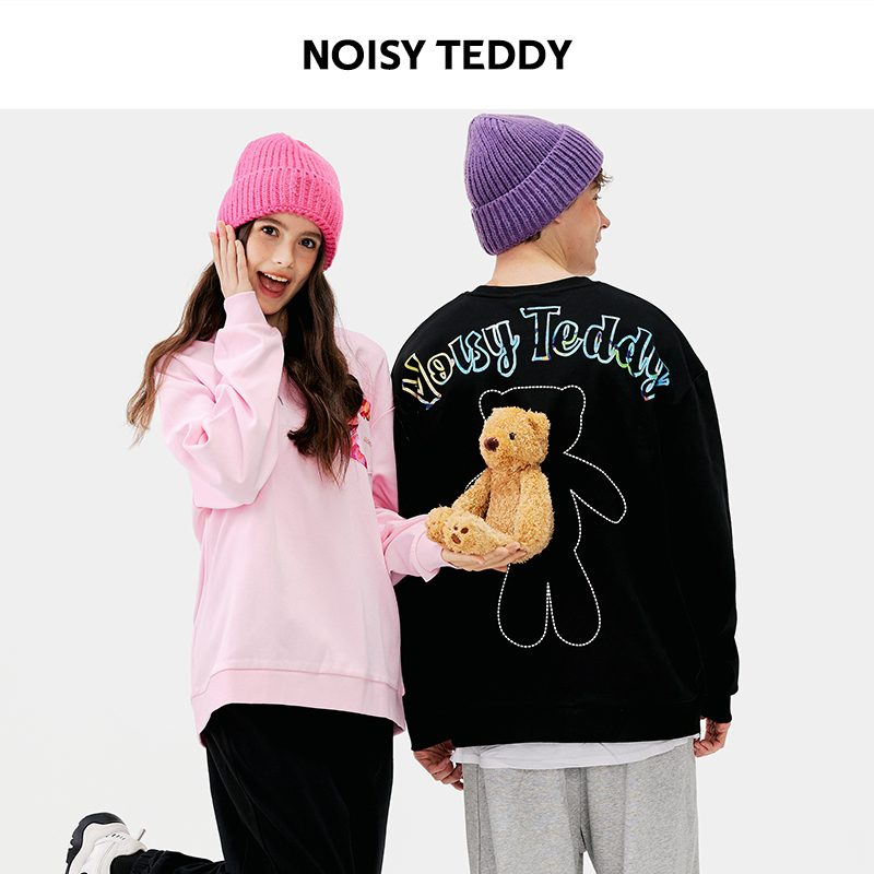 NOISY TEDDY 后背熊款印花圆领长袖套头卫衣时尚宽松国潮