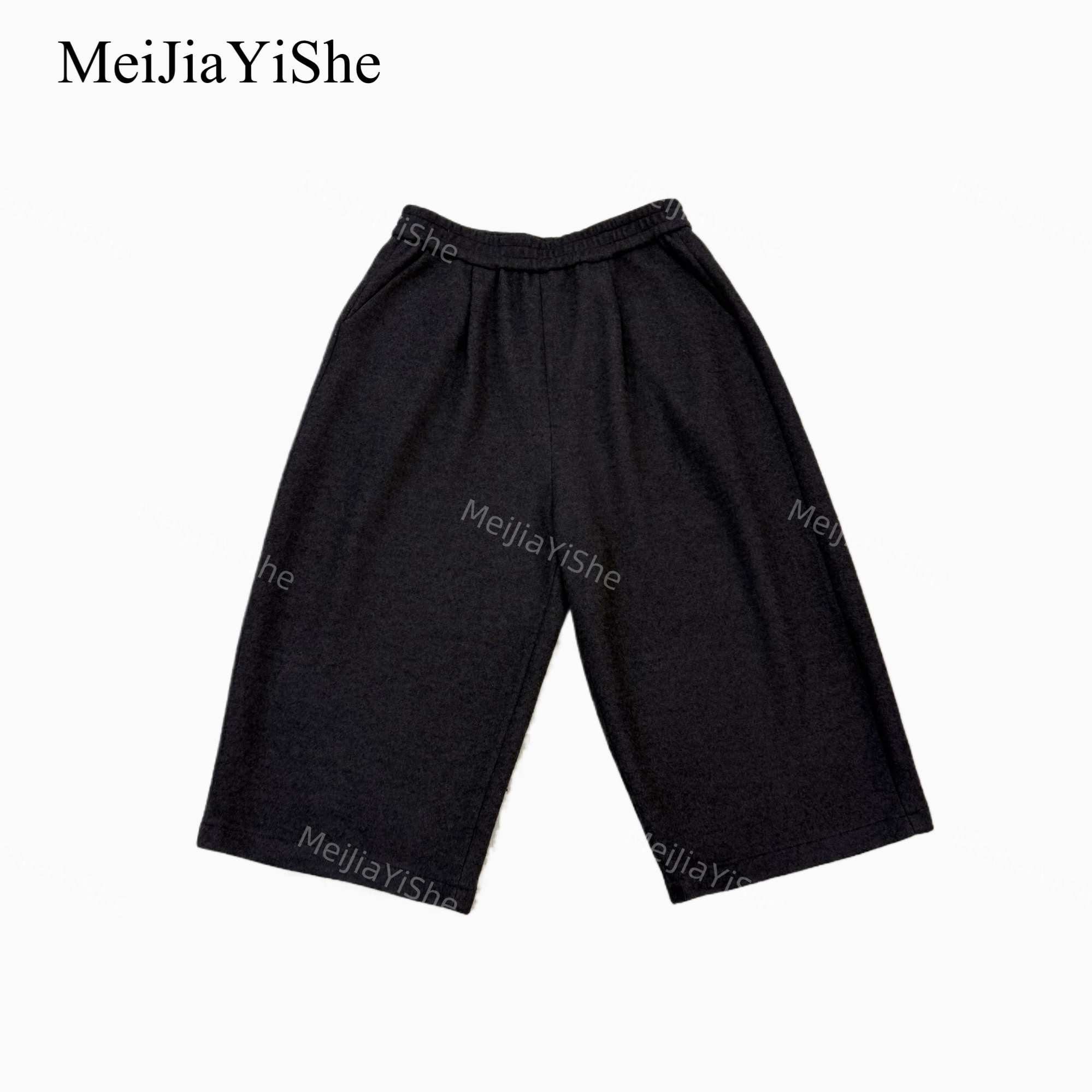 梅家2025新款简约立裁收褶松紧腰休闲垂感百搭八分裤（需干洗）