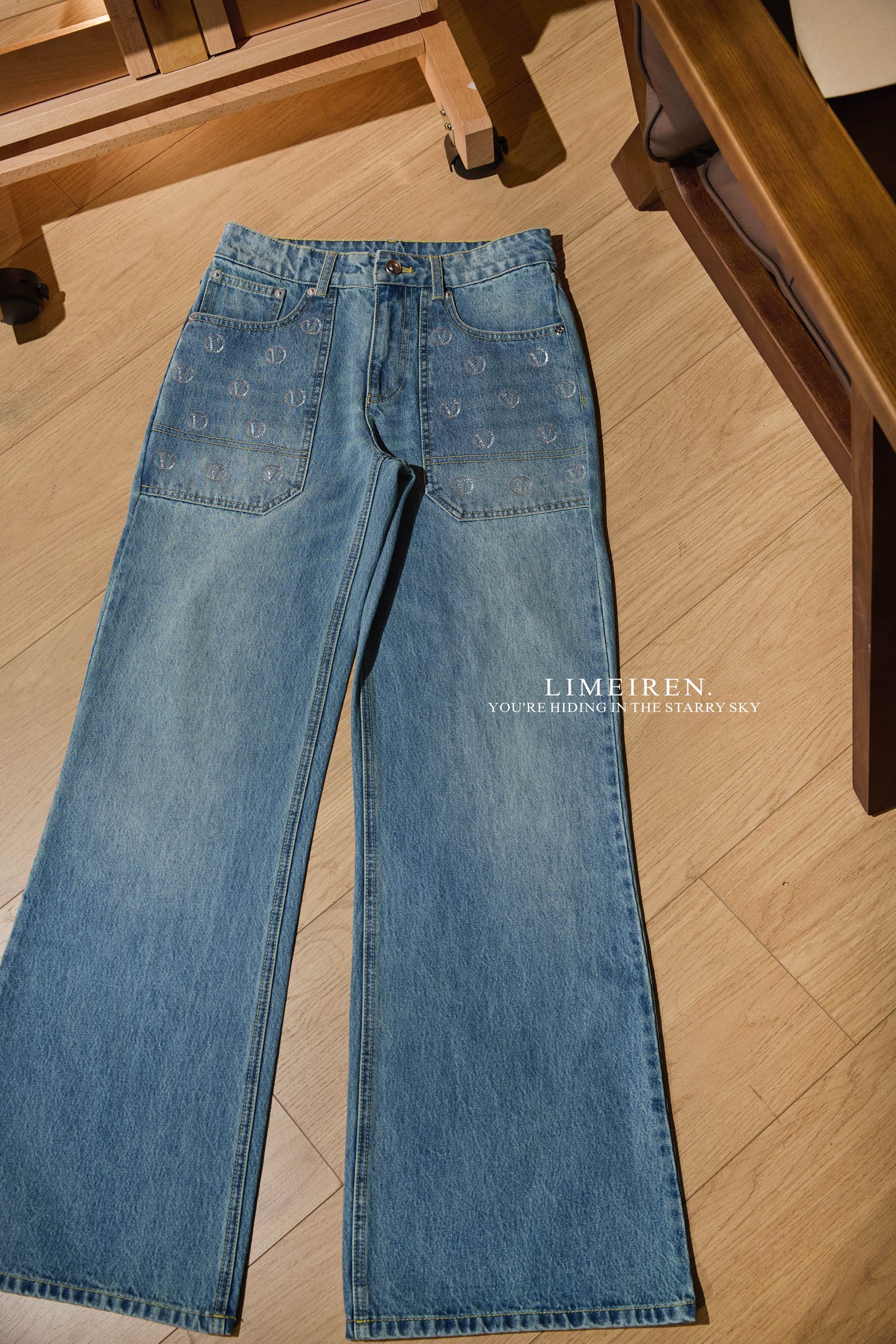 LIMERENCE ‘羽毛‘ V亮片logo25新淡色牛仔裤高定 