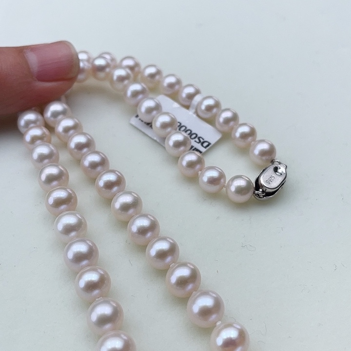 淡水珍珠颈饰银S925镶嵌卡8极光天女粉高品