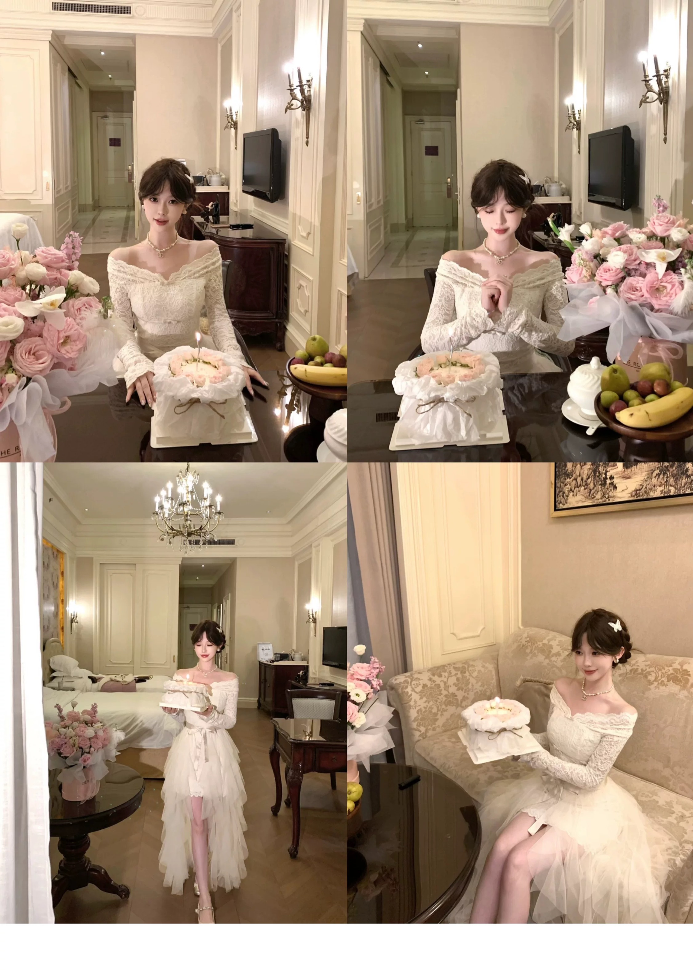 生日战裙 新款温柔风蕾丝网纱连衣裙小香风套装拖尾小礼裙