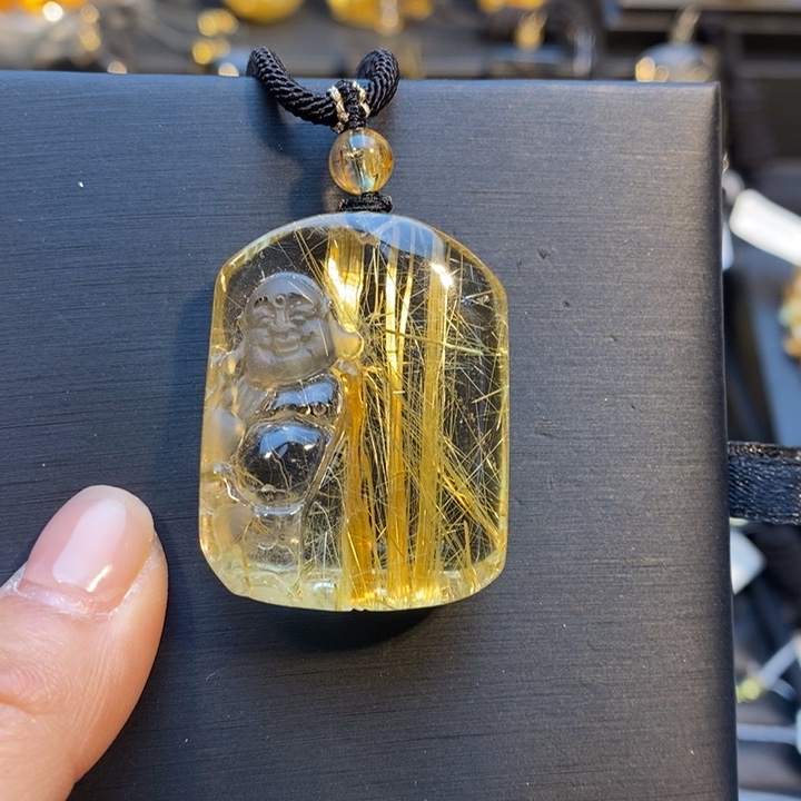 未镶嵌发晶颈饰高品质钛晶弥勒佛吊坠