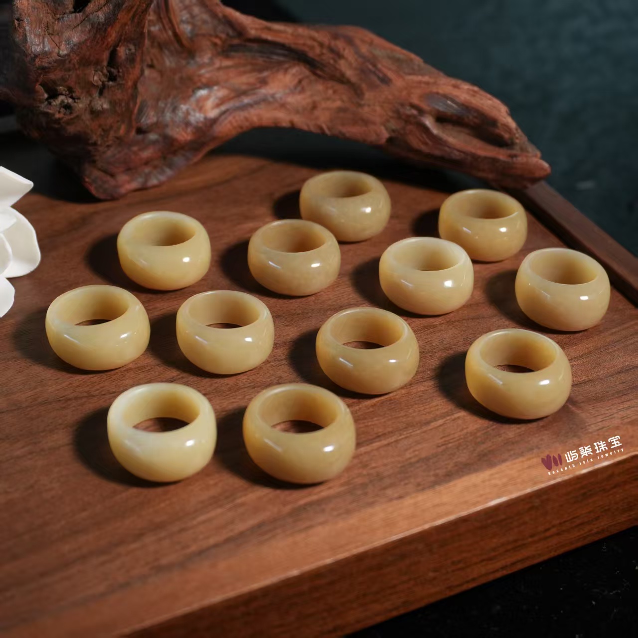 D517|花满柿| 和田玉未镶嵌 糖料厚圆环戒指多样性发一