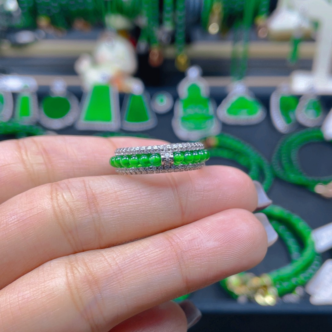 未镶嵌戒指翡翠圆珠戒圈