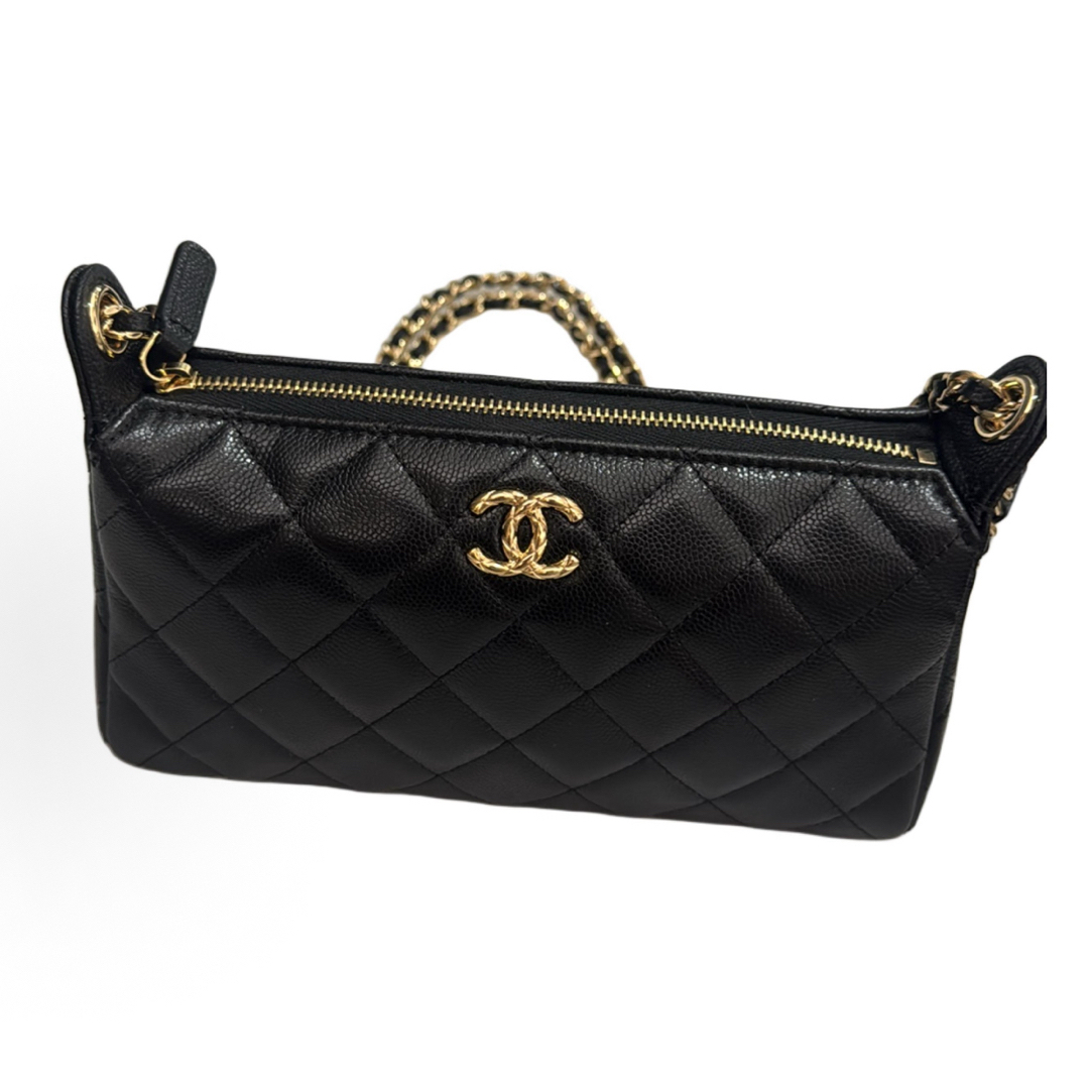 未使用 Chanel/香奈儿 26c 新款菠萝扣 黑金鱼子酱 大麻将链条包