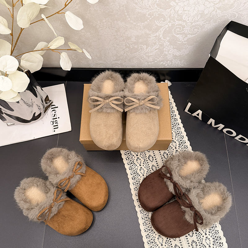 包头棉拖鞋女2025新款冬季加绒保暖厚底增高外穿百搭两穿毛毛单鞋