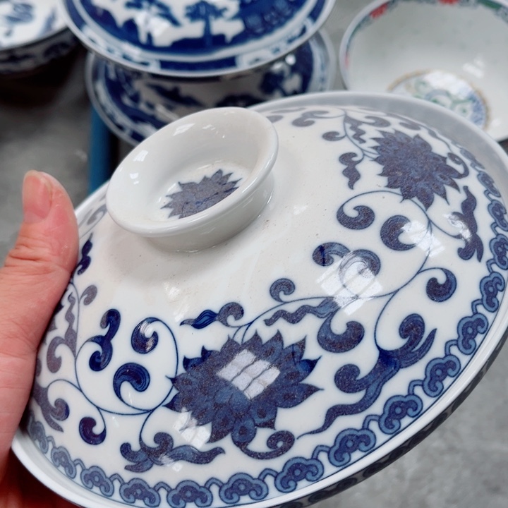  青花玲珑7寸和和气杨莲花