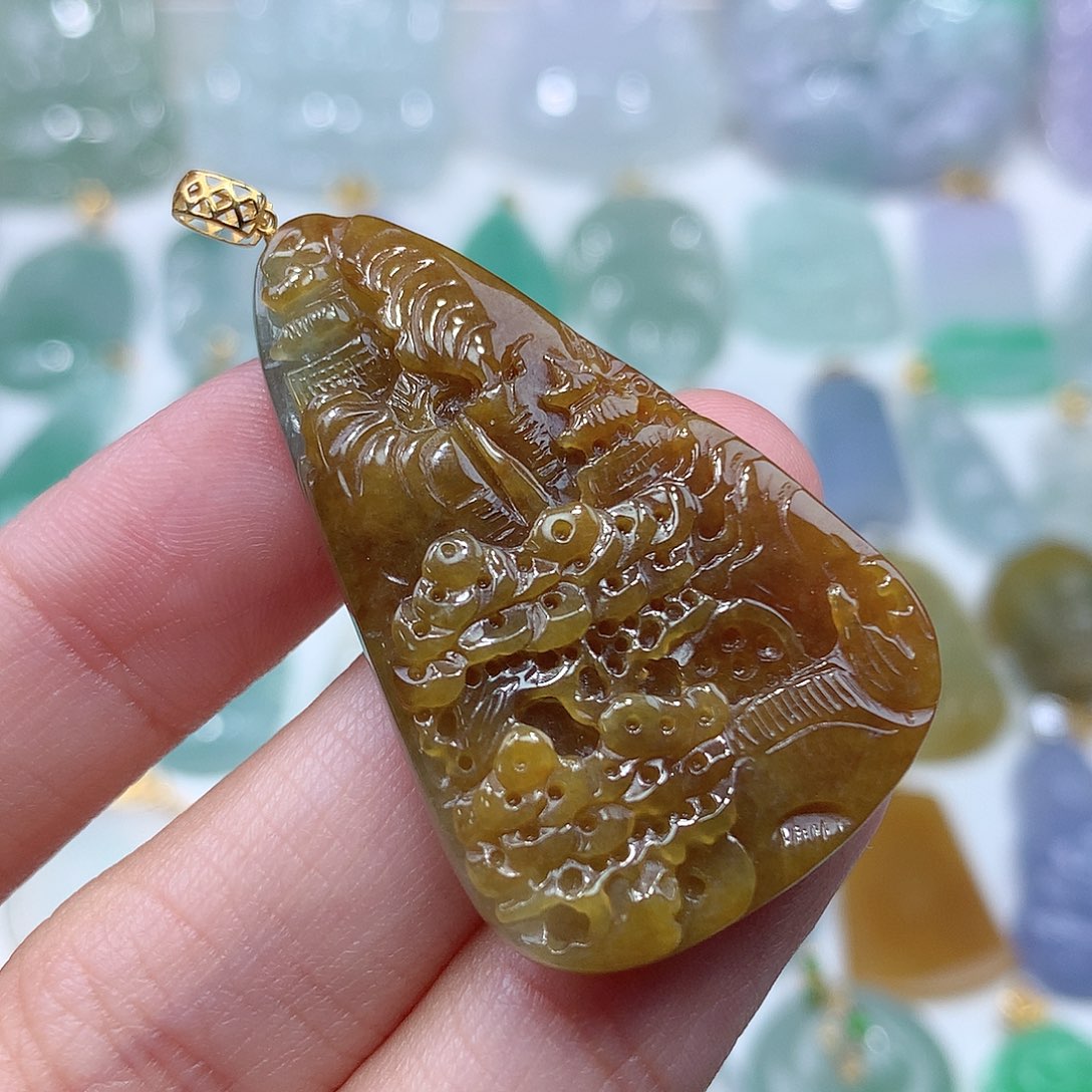 颈饰18K金镶嵌翡翠翡翠