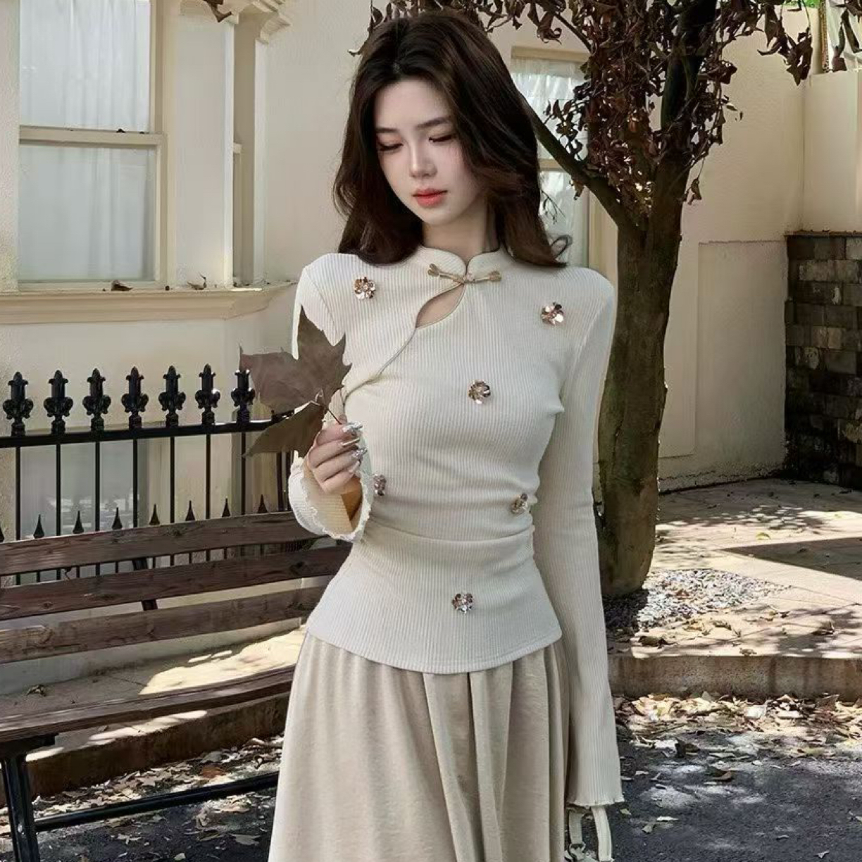 温柔浪漫长袖针织衫套头上衣女