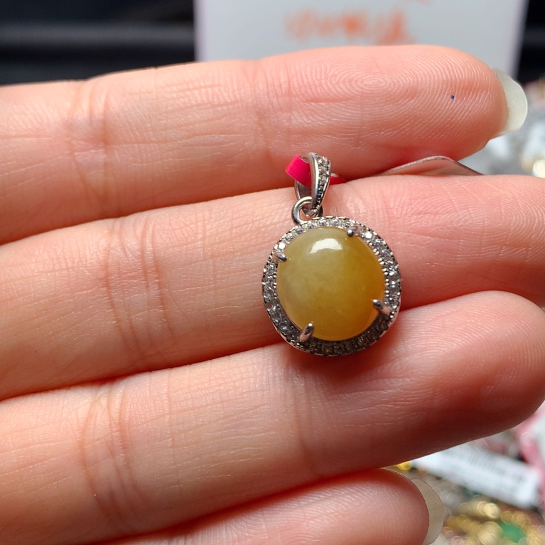 翡翠戒指银S925镶嵌天然翡翠吊坠