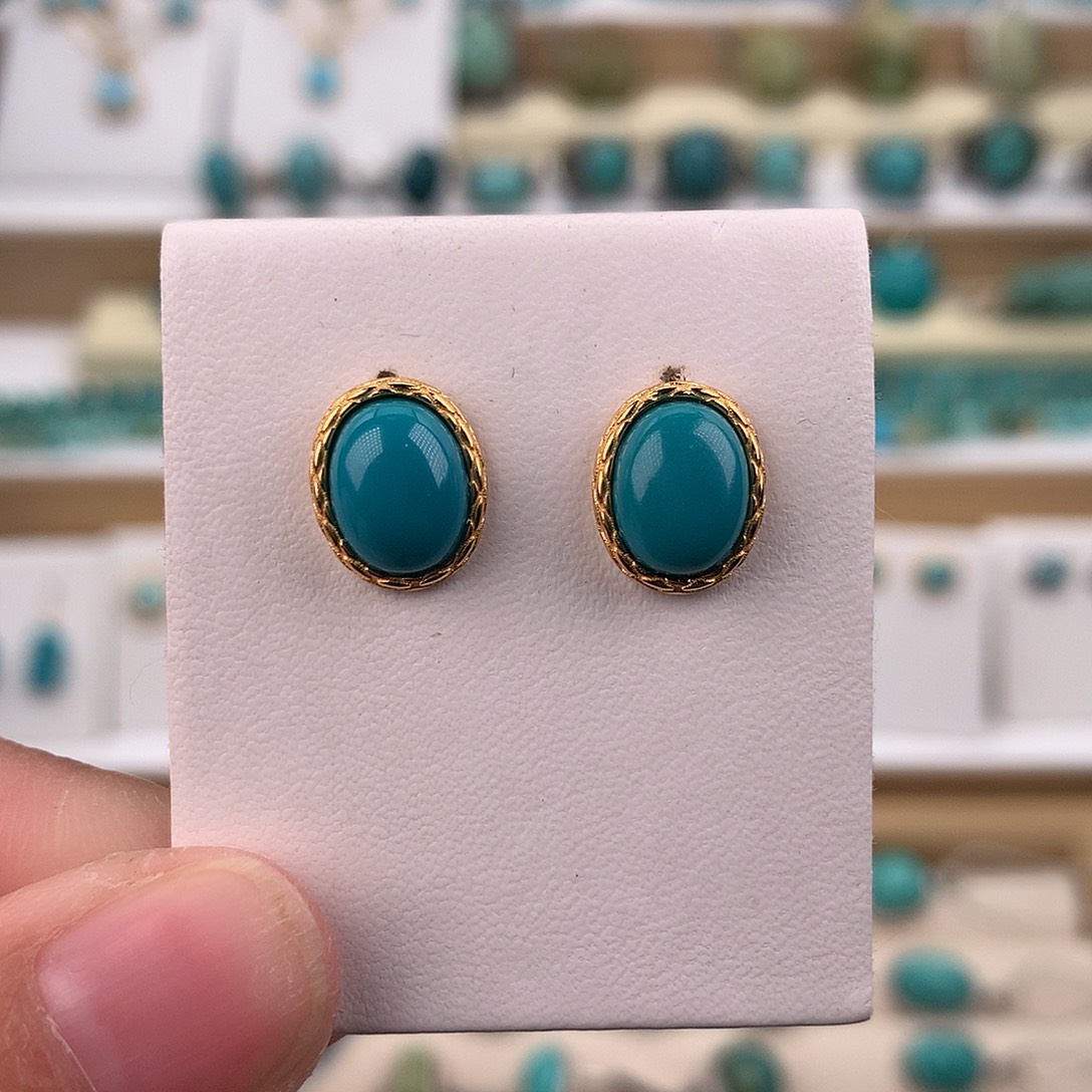 绿松石银S925镶嵌耳饰