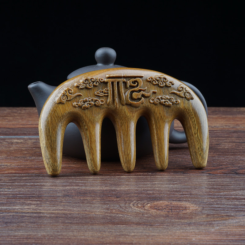 天然绿色檀香梳，静电胸梳，头部经络按摩梳，卷发和脱发，大齿宽齿梳