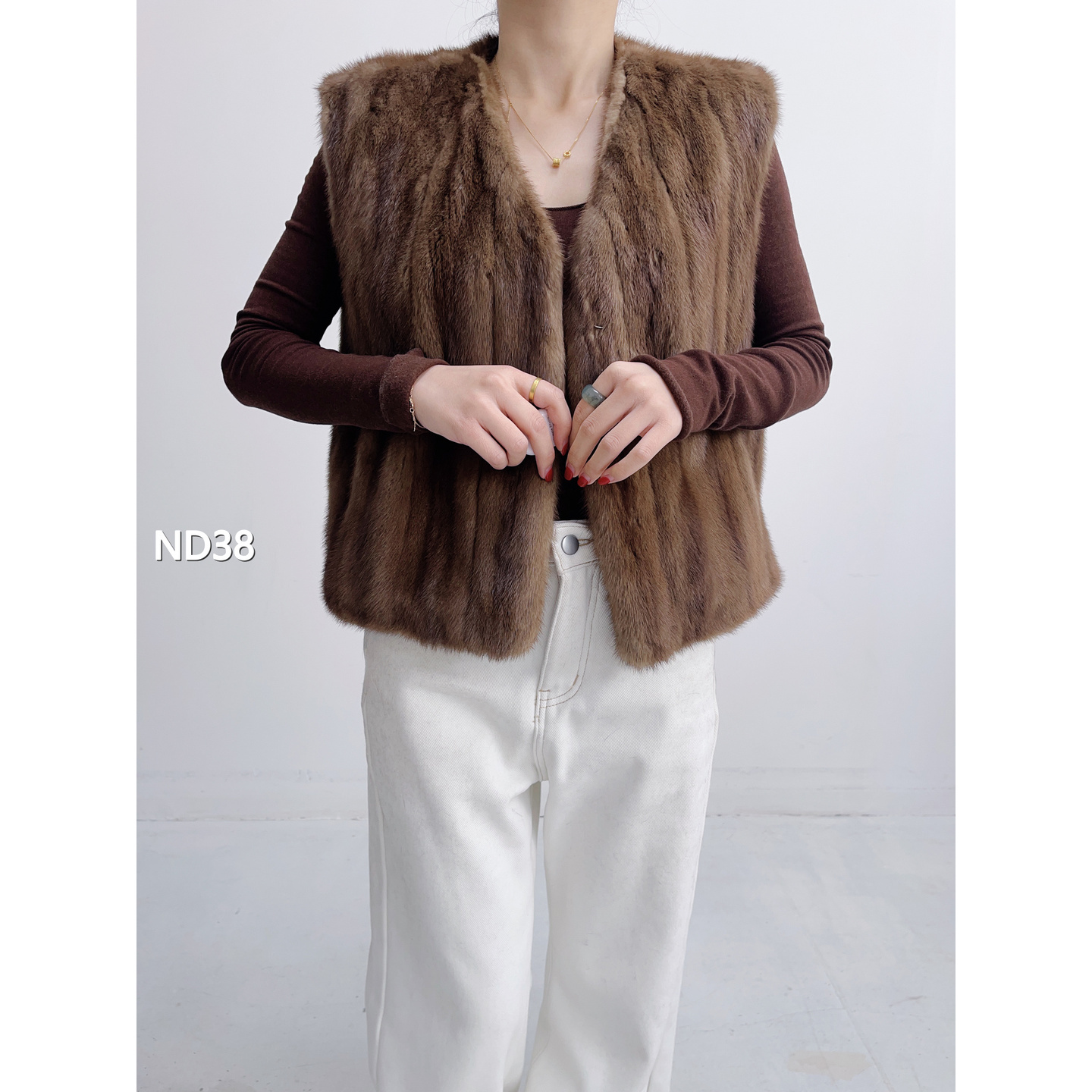 【ND38】S 冷茶棕超短款全抽貂皮女（肩42胸102衣49袖0）04038