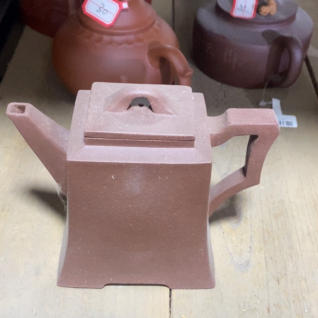 紫砂茶壶白21 四方金钟 紫泥