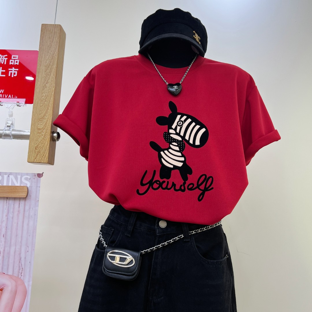 2026新款网红款时尚百搭圆领卡通刺绣字母打底短袖T恤女上衣