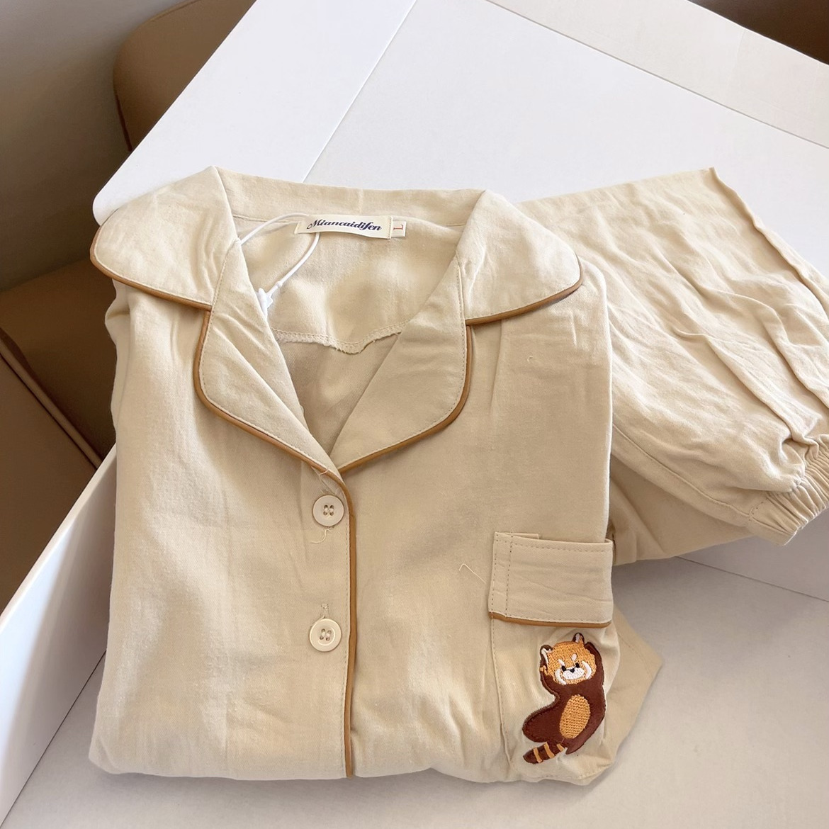 可爱小浣熊情侣睡衣女春秋纯棉简约开衫长袖男女休闲可外穿家居服