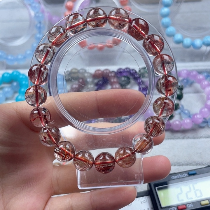 发晶天然铜发晶圆珠手串10mm尺寸未镶嵌天然