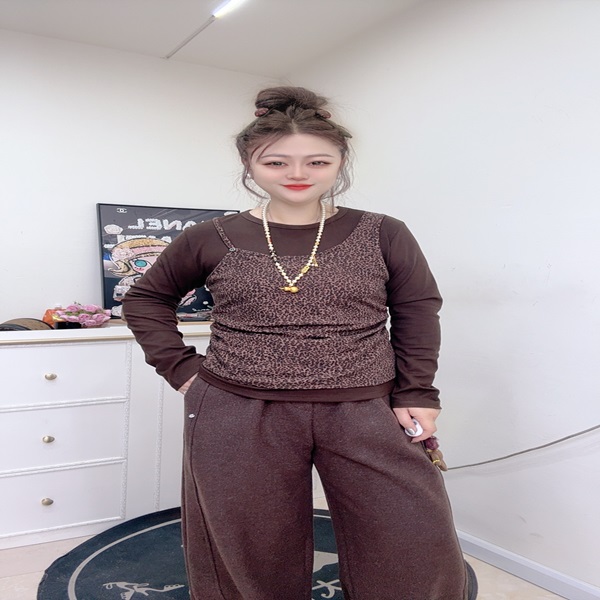 6191假两件豹纹体恤衫