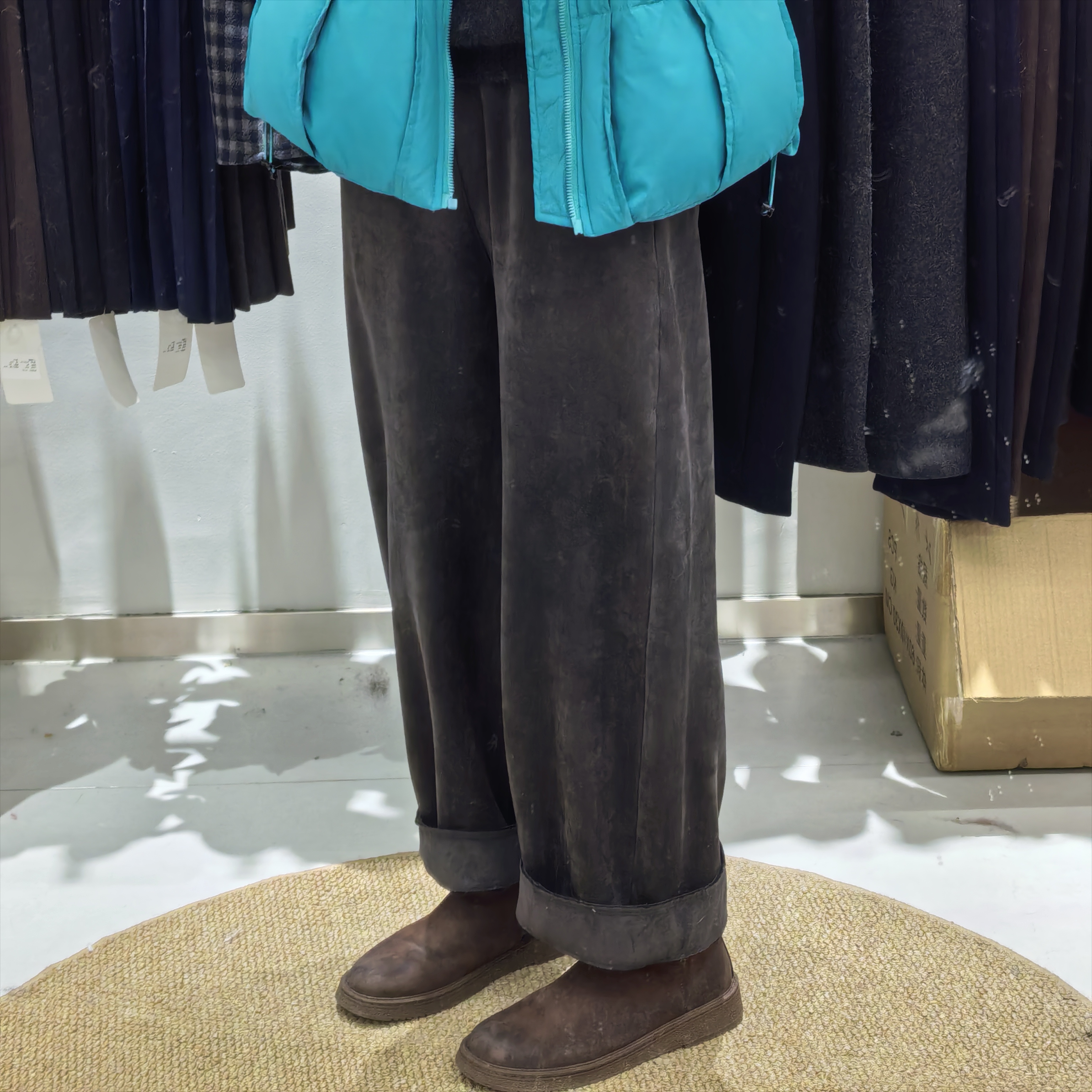 麂皮绒升级版加厚松紧高腰抽绳阔腿裤宽松百搭显瘦