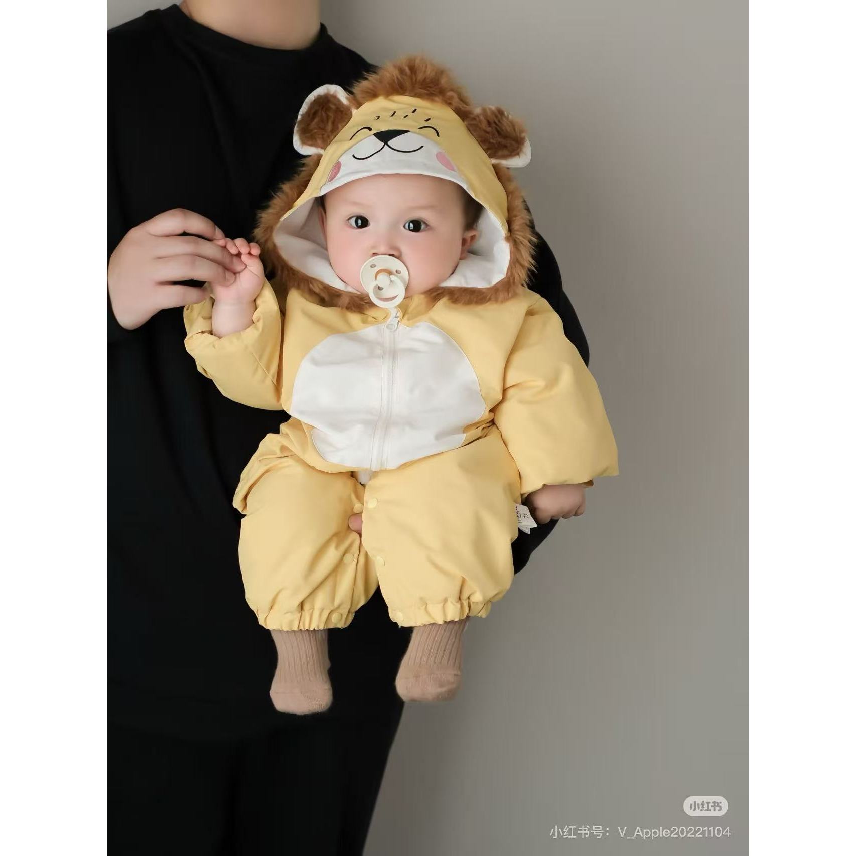 婴幼儿冬款萌趣狮子夹棉日常百搭外出棉哈衣