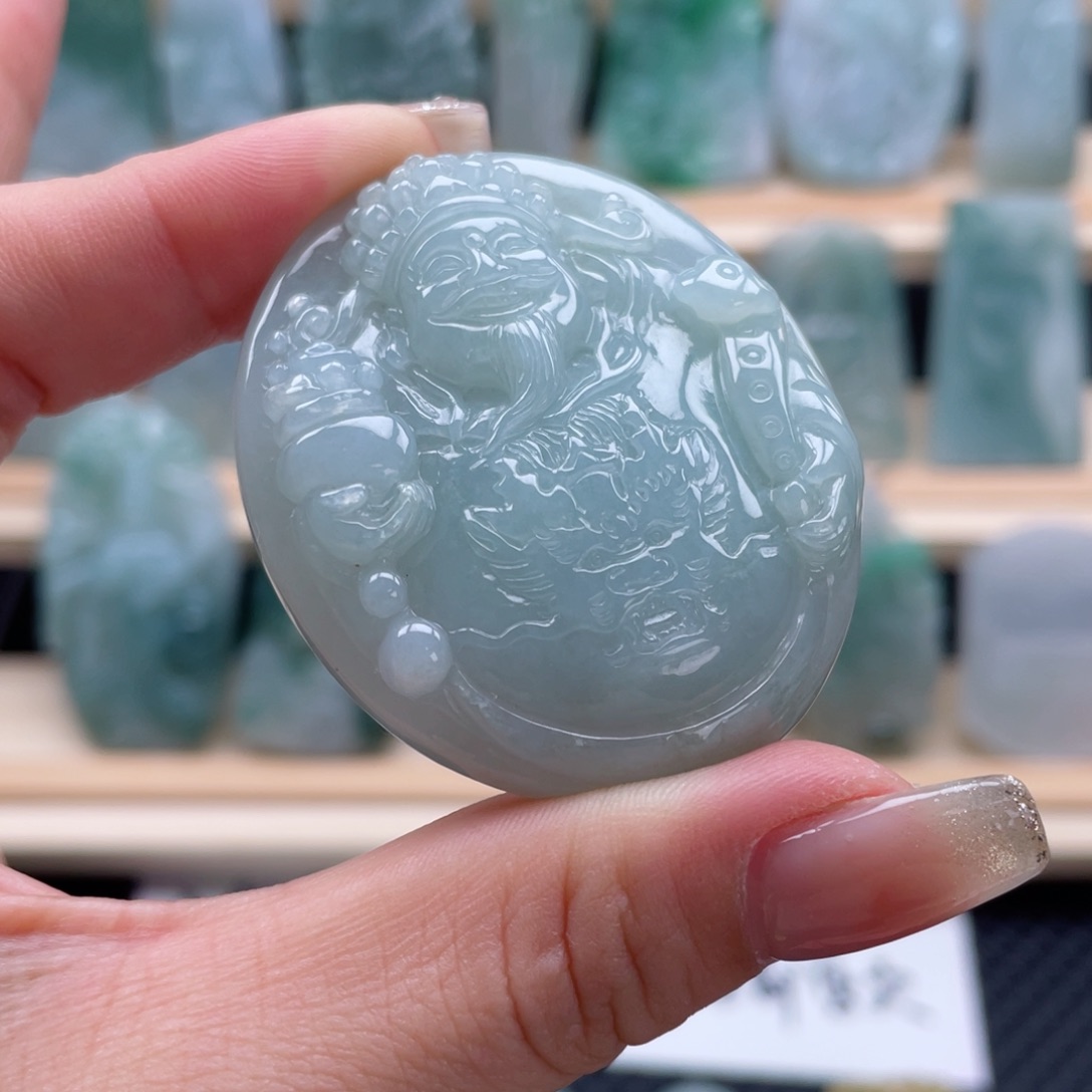 翡翠颈饰未镶嵌天然缅甸翡翠A货吊坠财神