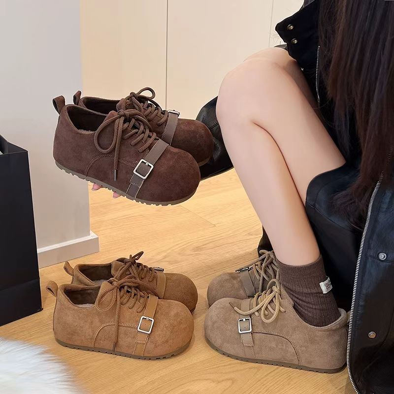 卡皮巴拉真皮增高厚底博肯女鞋2025秋冬款二棉保暖