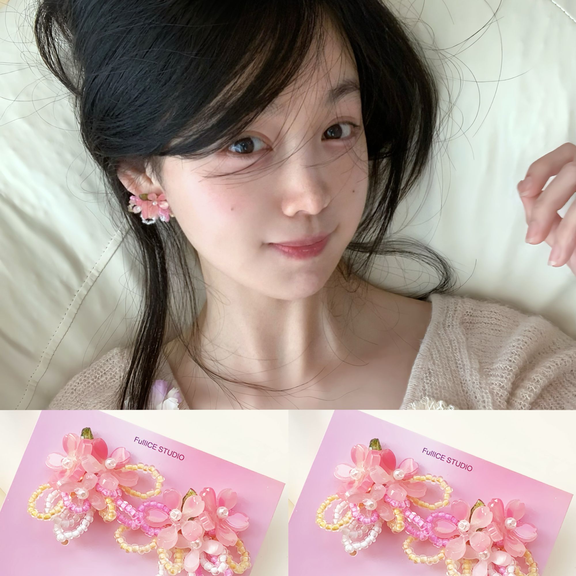 合金耳饰 【FUFU直播专属】只日花椿温柔风彩色花瓣花簇耳环