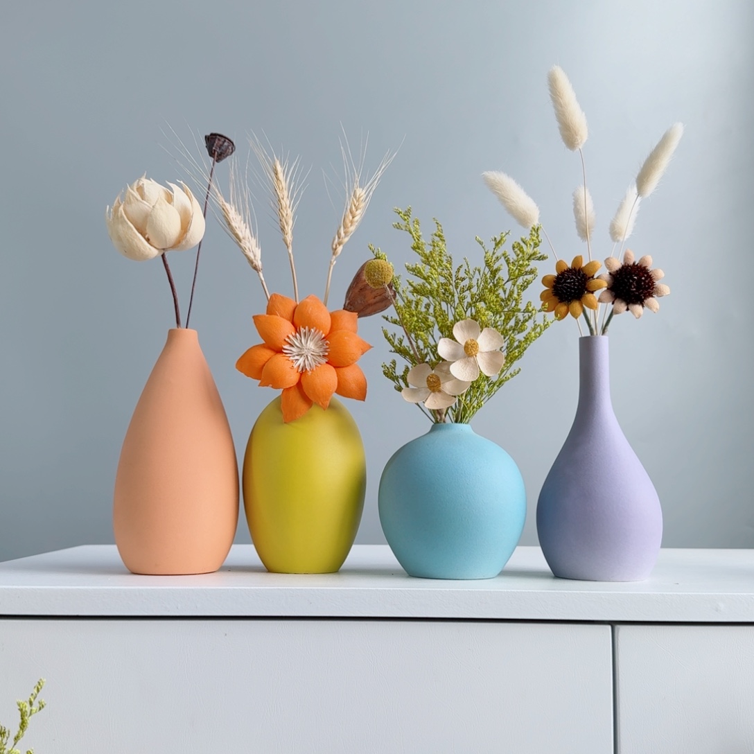 摆件陶瓷小花瓶含花总高约20-30cm