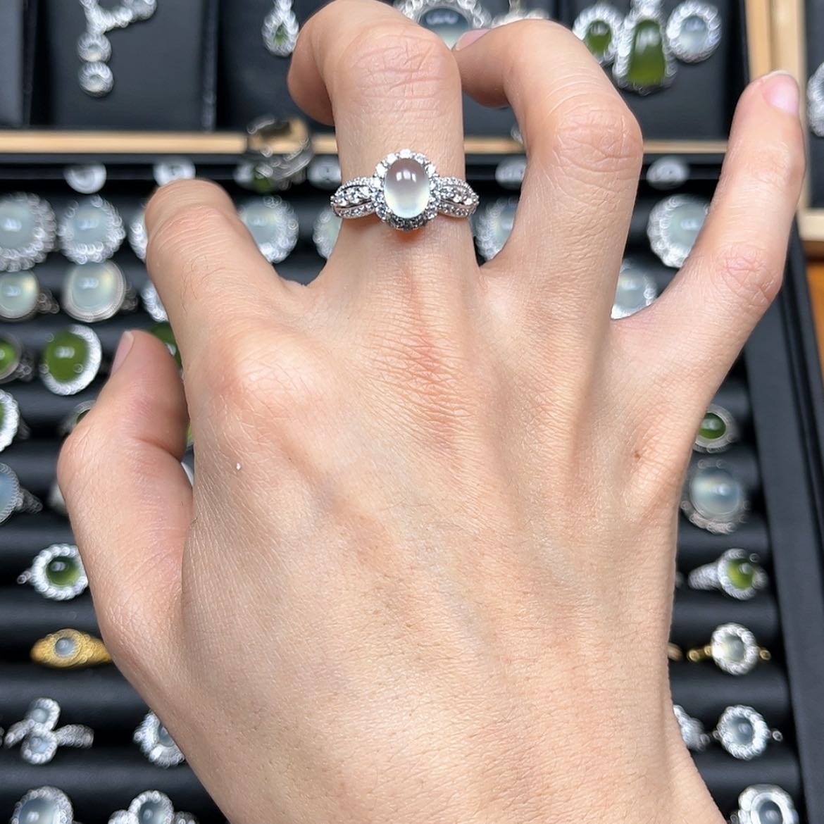 【闪购商品】岫玉戒指银S925镶嵌杨*