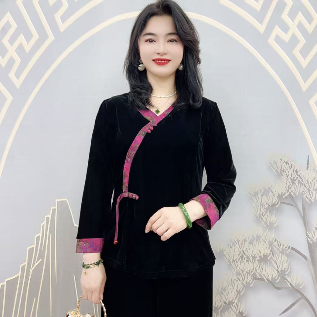 96171减龄V领步摇三粒扣中老年上衣