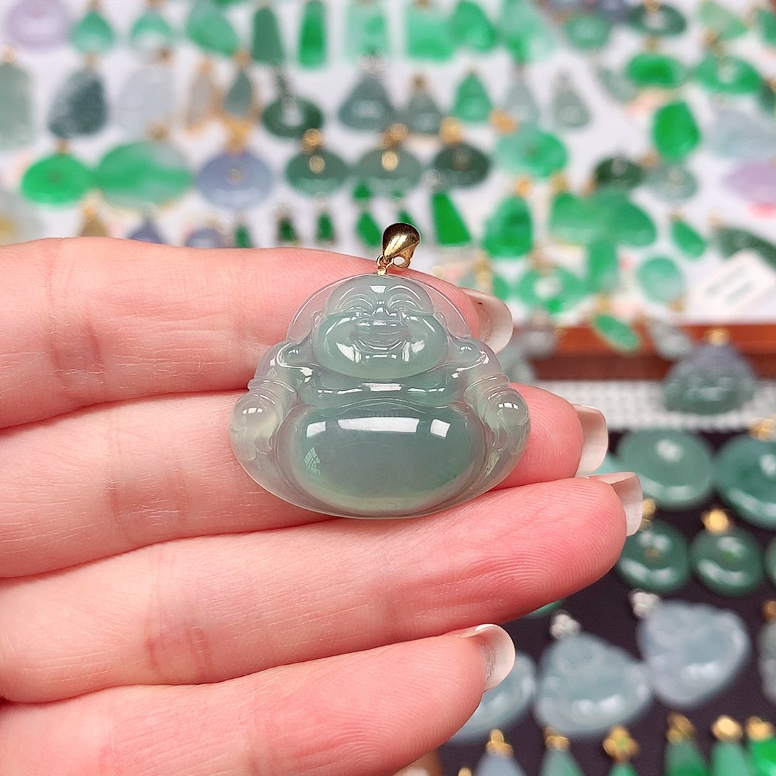 翡翠颈饰18K金镶嵌天然翡翠A货