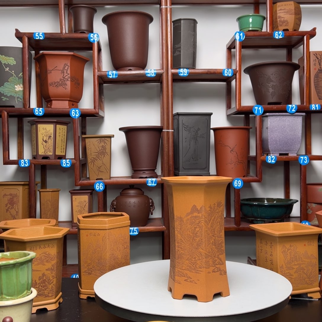 紫砂花盆淡**衫六方花盆