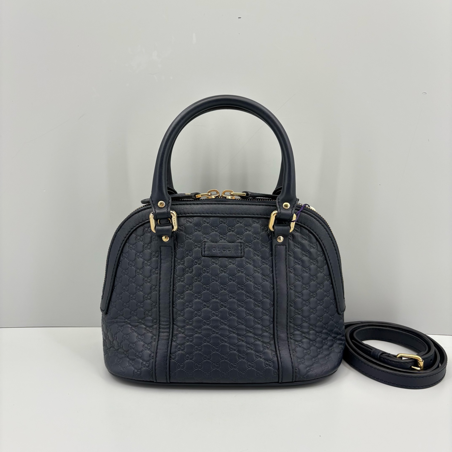 95新 GUCCI/古驰 优选/藏蓝色压纹老花贝壳包/24×18×12